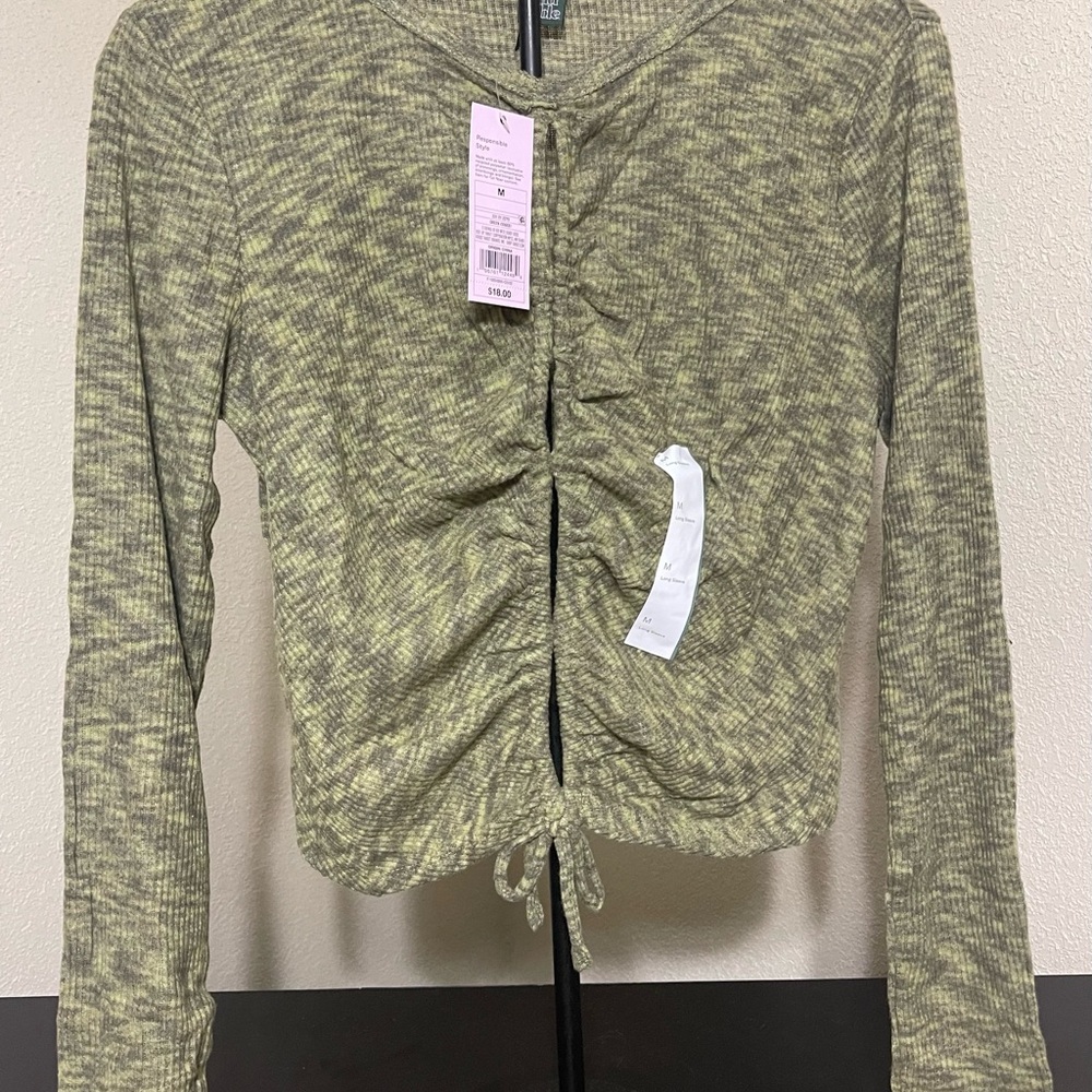 Olive Green Ruched Long Sleeve Top